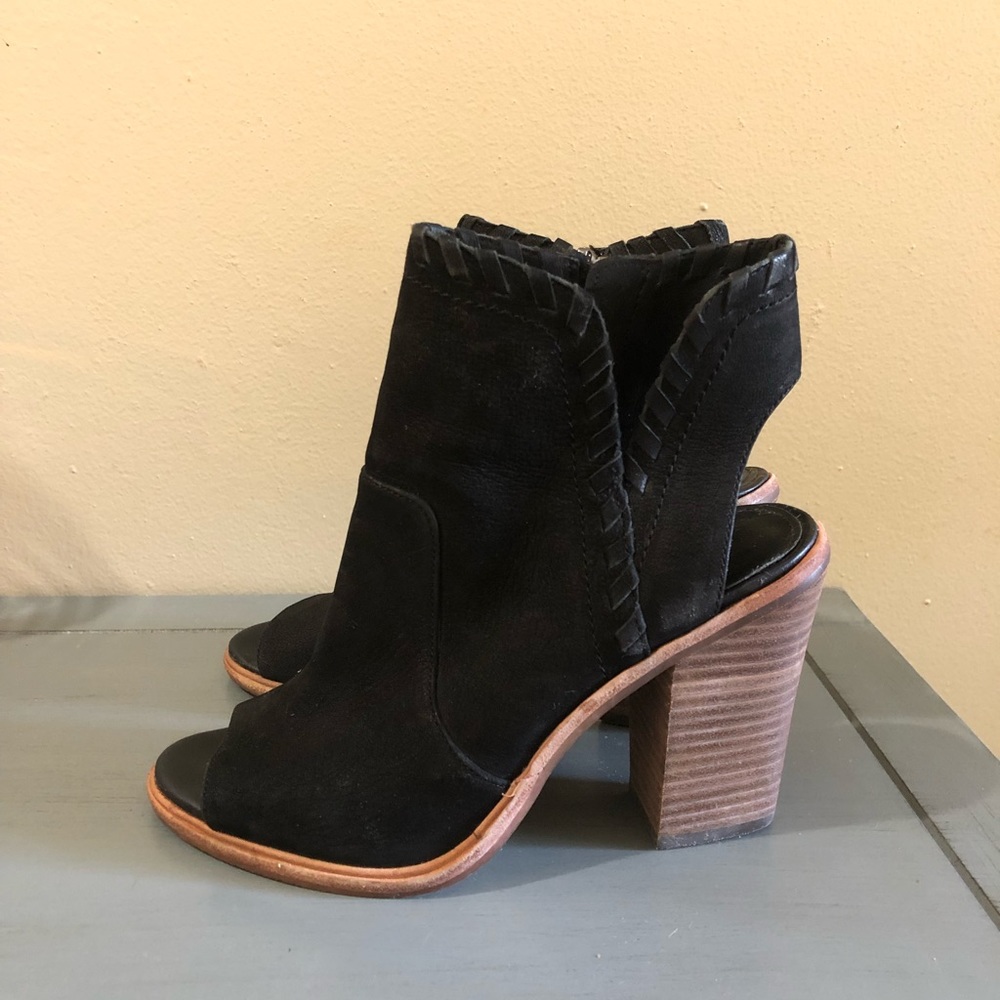 Vince Camuto Black Leather and Suede Peep Toe Booties